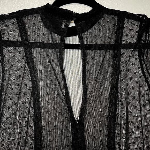 Sheer Maxi Dress Size S Goth Romantic Gown Club Witchy Sexy Ruffle Cuffs Mesh - Picture 3 of 9